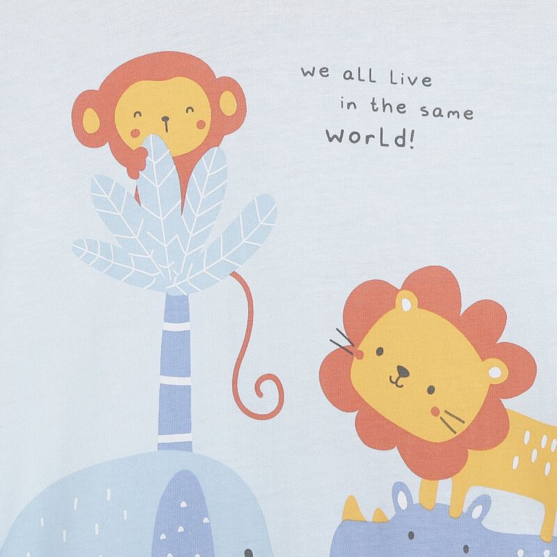 Boys Light Blue Printed Short Sleeve Romper image number 2